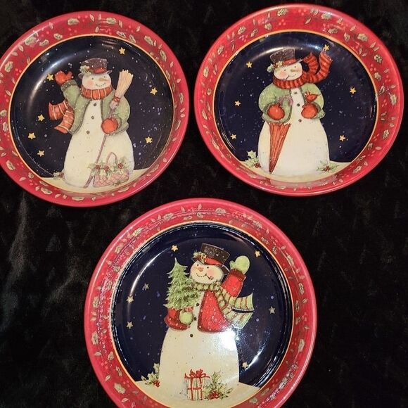 Set of 3 Large Snowman soup bowls - Picture 1 of 5